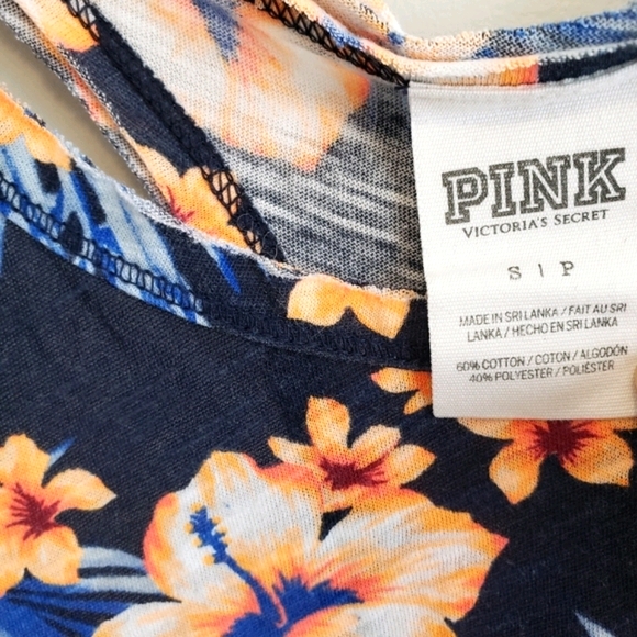 Victoria's Secret PINK Floral Tank Top Sleevelesss Flowers Blue Summer Vacation - Picture 4 of 5